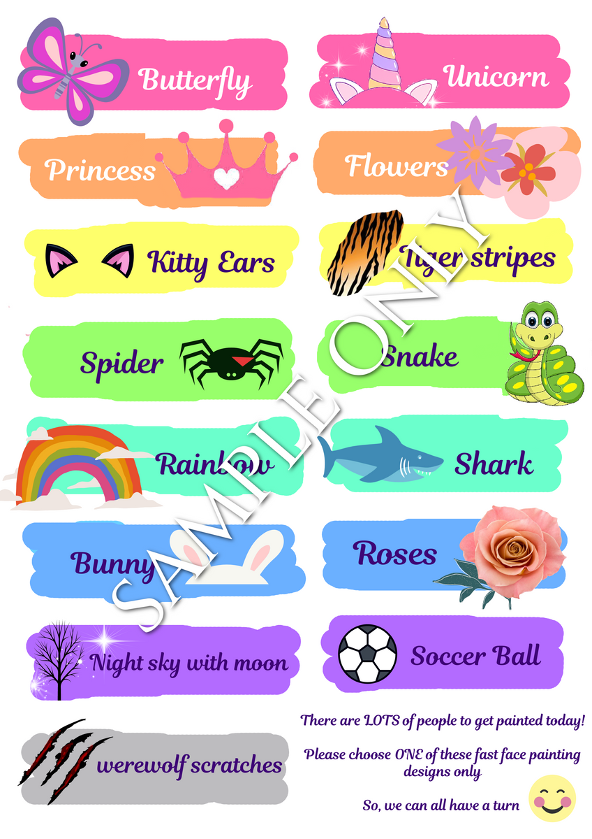 face-painters-menu-fast-designs-for-busy-events-double-side-printed-the-face-paint-store for Free Printable Face Painting Designs Face Painters Menu - FAST DESIGNS for busy events- double side printed – The Face Paint Store for Free Printable Face Painting Designs