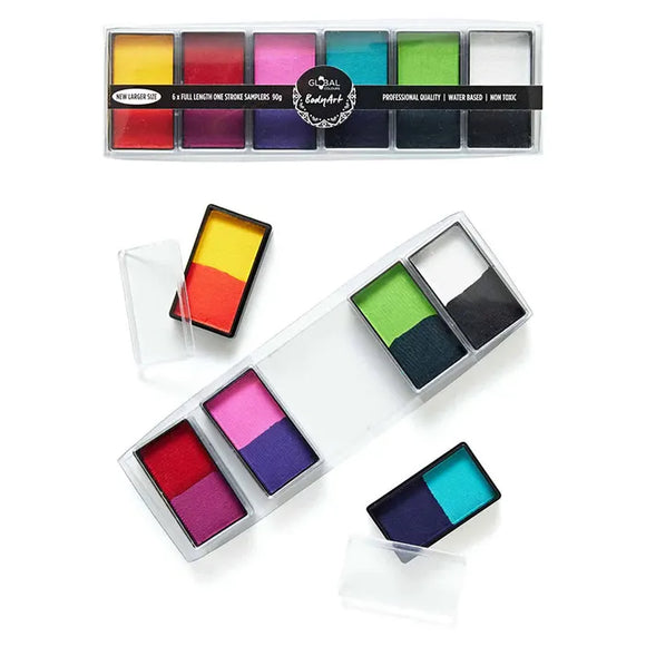 Global Face and Body Art Paint Palette-  Mini Set of 6x 15g Split Colours