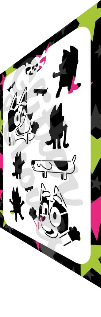 Glitter and Ghouls Face Painting Stencil- 831- long dog flies