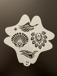AB face painting stencil-  shell and peacock centrepiece with wings