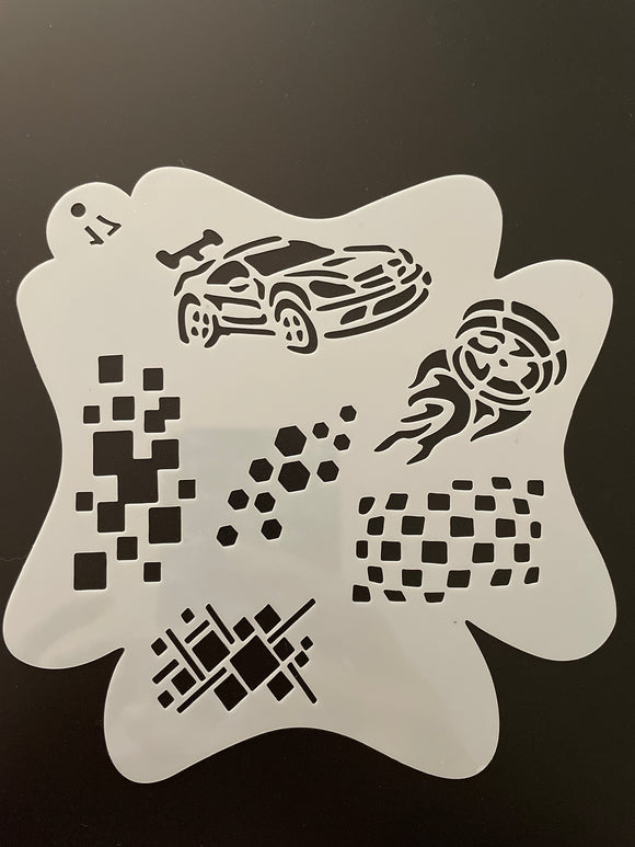 AB face painting stencil- Race Car andElements