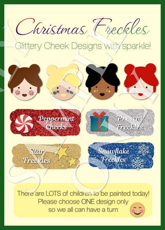 Christmas Freckles- Face Painters Menu- double side printed and laminated