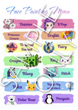 New Favourites- Face Painters Menu - double side printed and laminated