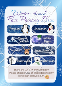 Winter Face Painters Menu- double side printed and laminated