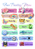 Pretty Face Painters Menu - double side printed and laminated