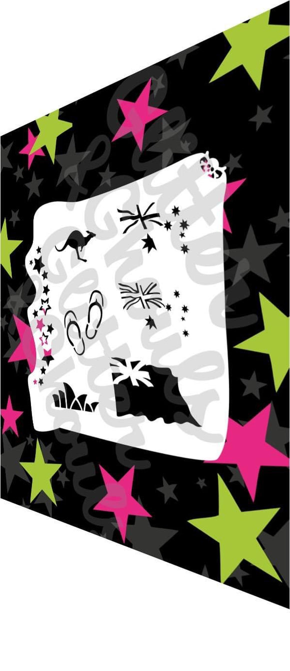 Glitter and Ghouls Face Painting Stencil- 749- 3D Australia flag and elements