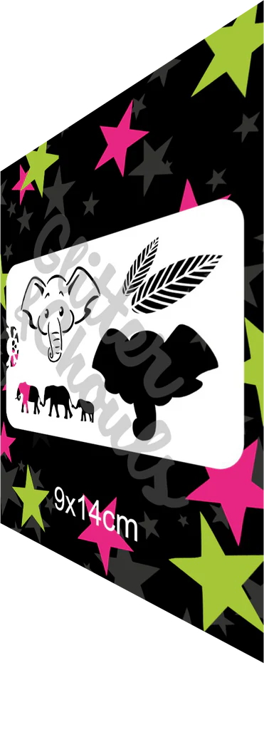 Glitter and Ghouls Face Painting Stencil- 839- Elephants on parade