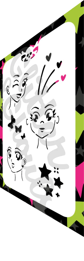 Glitter and Ghouls Face Painting Stencil- Kawaii Girl Faces