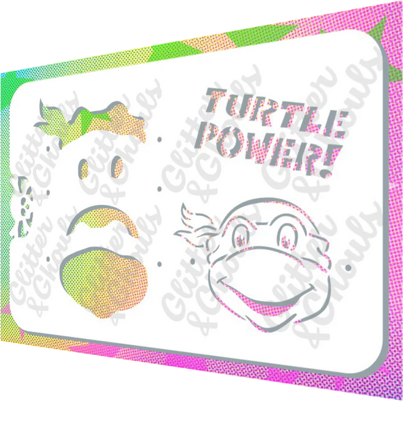 Glitter and Ghouls face painting stencil-884- Power Turtles - 2 step