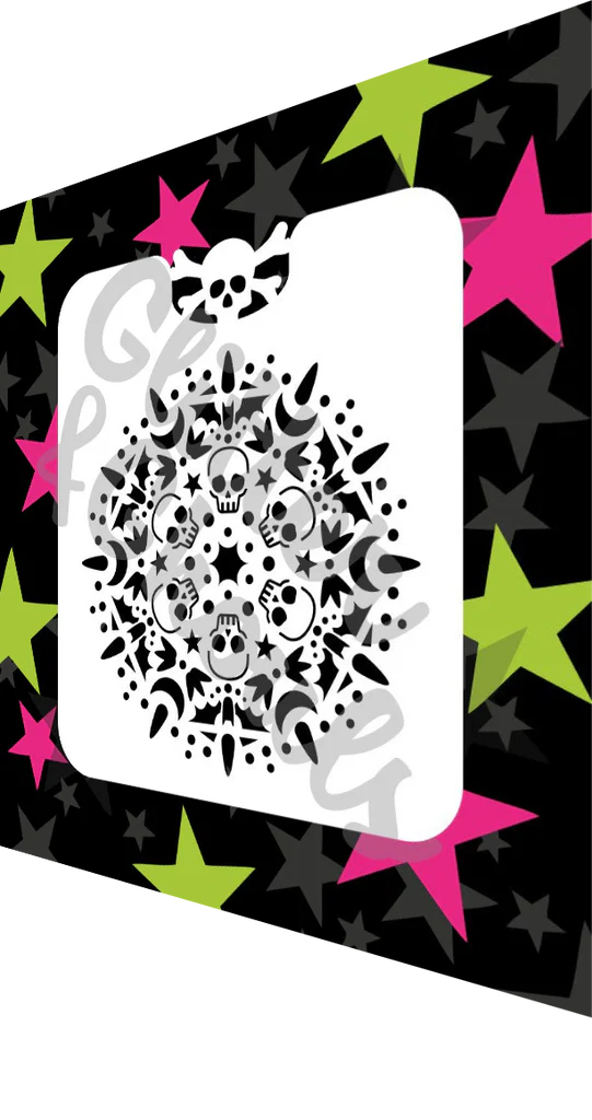 Glitter and Ghouls Face Painting Stencil- 399- frightful skull mandala