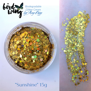 Amy’s collection- Birdwing non smear ECO bio glitter cream “Sunshine” Holographic Gold 15g