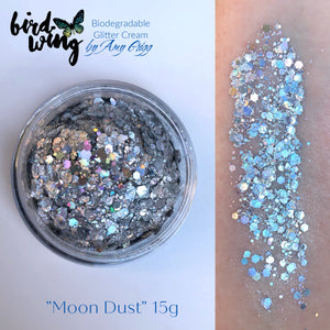 Amy’s collection- Birdwing non smear ECO bio glitter cream “Moon Dust” Holographic Silver 15g