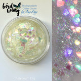 Amy’s collection- Birdwing non smear ECO bio glitter cream “Aurora” iridescent white with hearts 15g