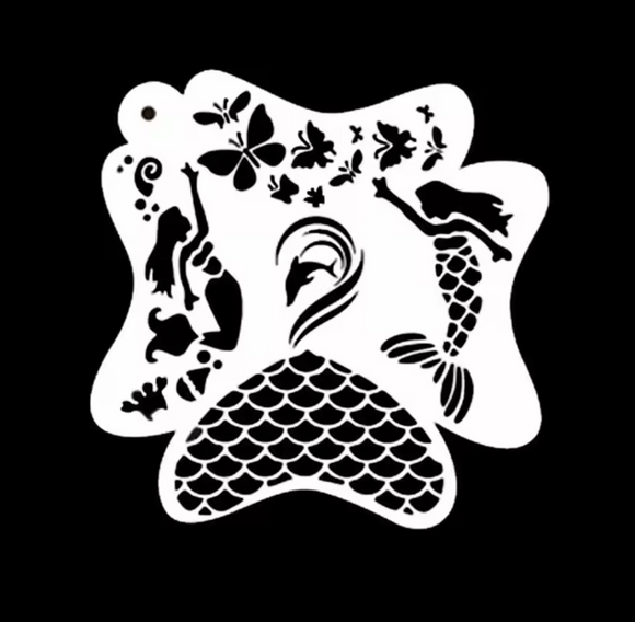 AB face painting stencil- Mermaid crown, dolphin, scales and butterflies