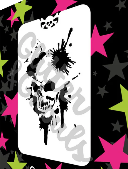Glitter and Ghouls Face Painting Stencil- Sleevoo Splatter Skull