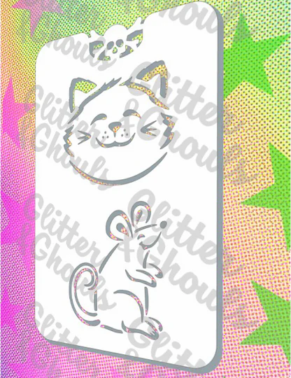 Glitter and Ghouls face painting stencil 891- cat and mouse