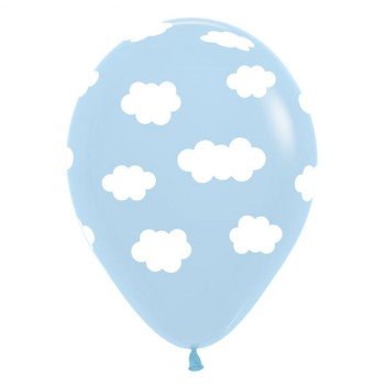 Sempertex 30cm white clouds on blue Round Balloons pack of 12 Biodegradable. Perfect for wands!