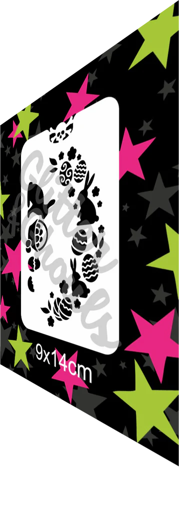 Glitter and Ghouls Face Painting Stencil- 130f-  Easter Side spray design- eggs and bunnies