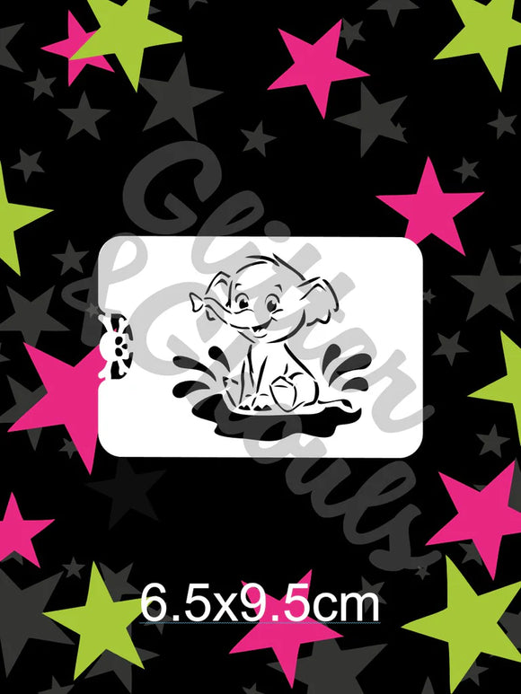 Glitter and Ghouls Face Painting Stencil-  Elephant Splashing in Puddle
