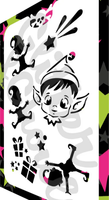 Glitter and Ghouls Face Painting Stencil- 757- Elf Playtime