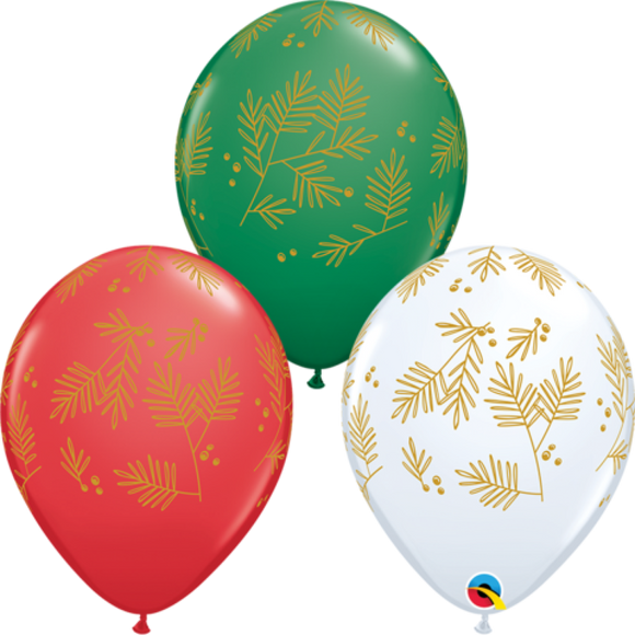 Qualatex 30cm Round Balloons pack of 24 Evergreen Christmas. Perfect for wands