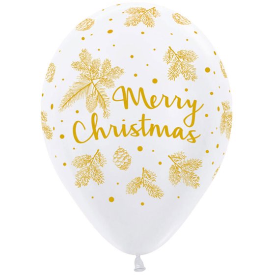 Sempertex 30cm Gold on White Merry Christmas as pack of 12