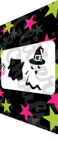 Glitter and Ghouls Face Painting Stencil-Boo Ghost with witches hat