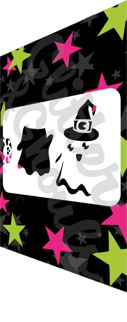 Glitter and Ghouls Face Painting Stencil-Boo Ghost with witches hat