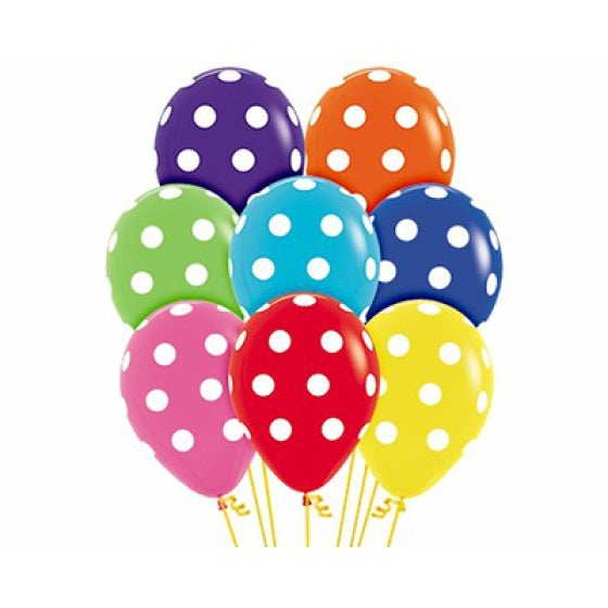 Sempertex 30cm polka dots Round Balloons pack of 12 Biodegradable. Perfect for wands and octopus bodies