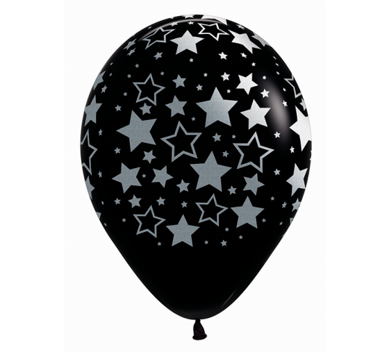 Sempertex 30cm Metalink Bold Stars on Black Balloons pack of 12