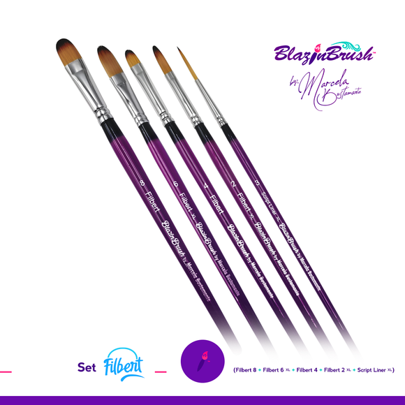 Blazin Face Painting Brush by Marcela Bustamante | Filbert Collection Set 4 + 1 Liner #3 X