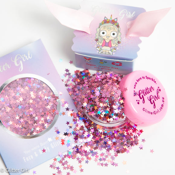 Glitter Girl Biodegradable Eco Glitter- Pink Stars