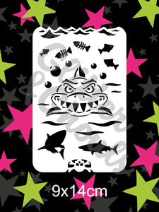 Glitter and Ghouls Face Painting Stencil- sleevoo shark and accents