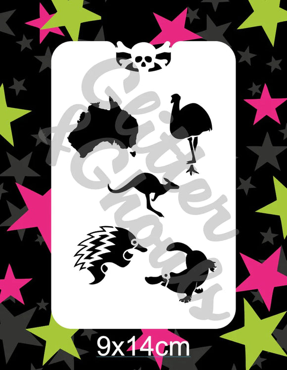 Glitter and Ghouls Face Painting Stencil- 116- Aussie animals 3