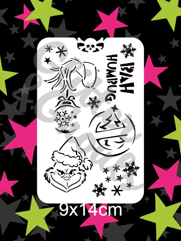 Glitter and Ghouls face painting stencil- Bah Humbug