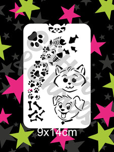 Glitter and Ghouls face painting stencil- Paw prints- cat and dog faces