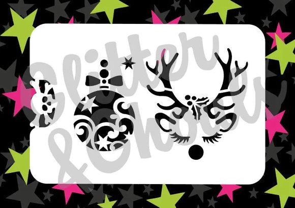 Glitter and Ghouls Face Painting Stencil- Christmas Reindeer and Bauble