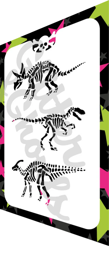 Glitter and Ghouls Face Painting Stencil- Dinosaur Skeletons #1