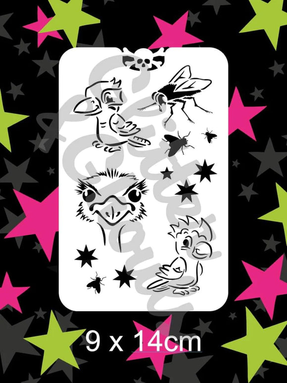Glitter and Ghouls Face Painting Stencil- 414- Australian Birds