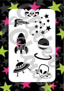 Glitter and Ghouls Face Painting Stencil- Outta Space