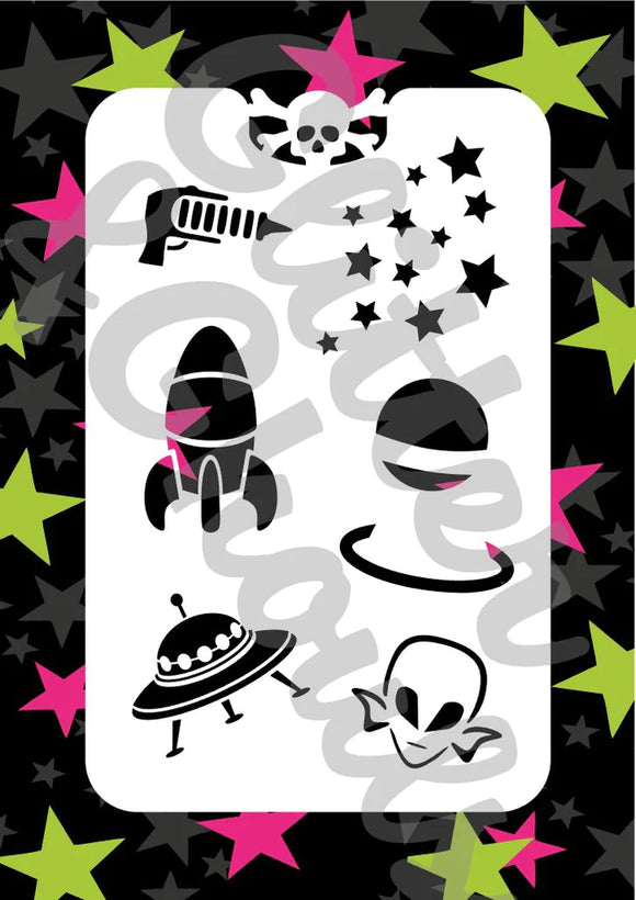 Glitter and Ghouls Face Painting Stencil- Outta Space