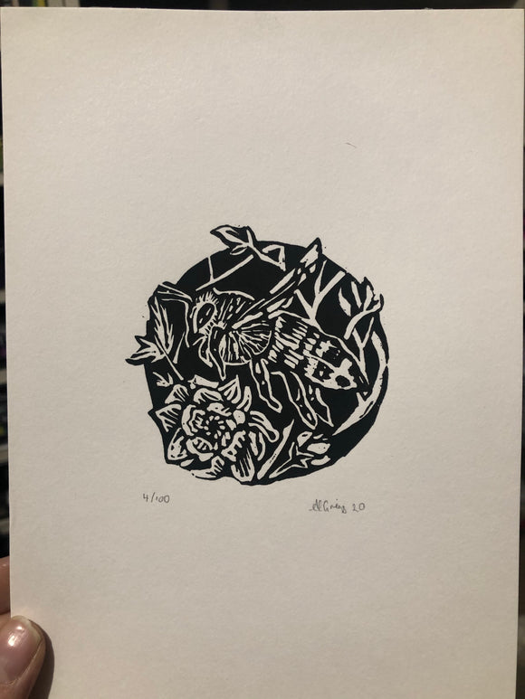 Original Lino print Bee by Amy Grigg