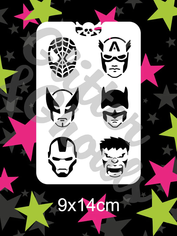 Glitter and Ghouls Face Painting Stencil- Superheroes