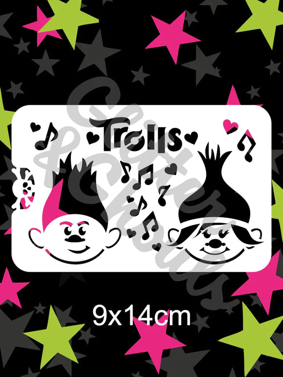 Glitter and Ghouls face painting stencil- Trolls- Poppy and Branch
